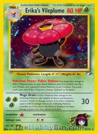 Erika's Vileplume #5/132 Holo Rare - Gym Heroes Pokemon card