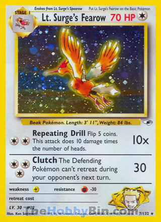Lt. Surge's Fearow #7/132 Holo Rare - Gym Heroes Pokemon card
