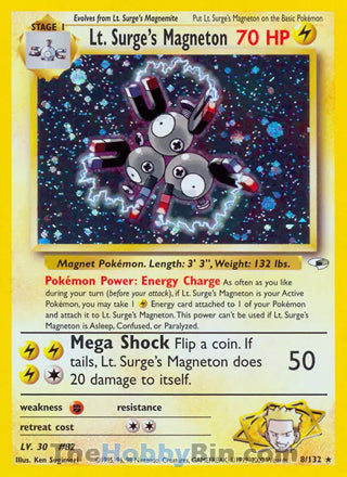 Lt. Surge's Magneton #8/132 Holo Rare - Gym Heroes Pokemon card