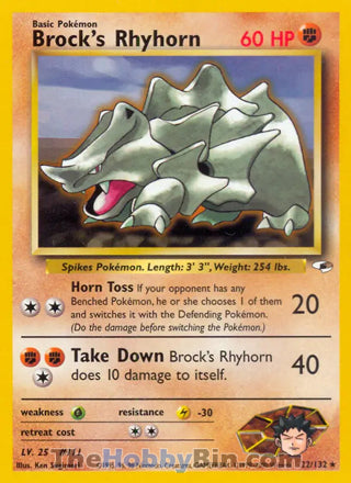 Brock's Rhyhorn #22/132 Rare - Gym Heroes Pokemon card