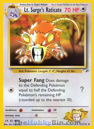 0051 Lt. Surge's Raticate Uncommon Gym Heroes