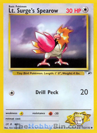 Lt. Surge's Spearow #52/132 Uncommon - Gym Heroes Pokemon card