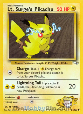 Lt. Surge's Pikachu #81/132 Common - Gym Heroes Pokemon card
