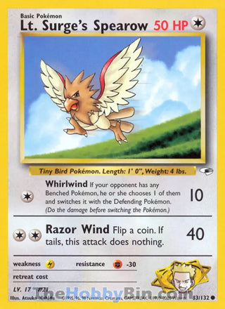 Lt. Surge's Spearow Gym Heroes Common #83/132