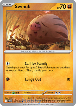 Swinub #77/159 Common - Journey Together Pokemon card
