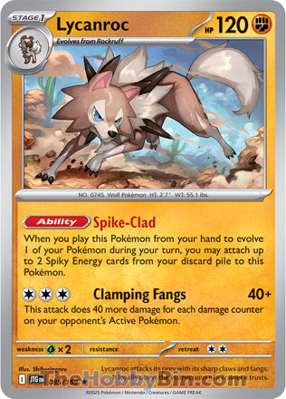 Lycanroc #85/159 Rare - Journey Together Pokemon card