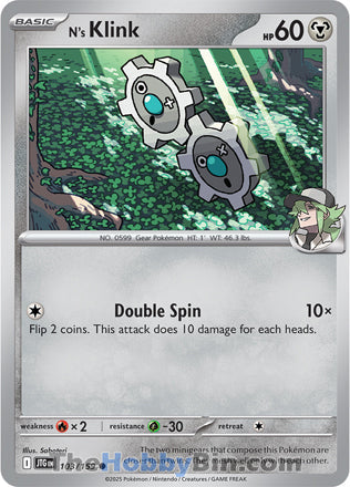 N's Klink #103/159 Common - Journey Together Pokemon card