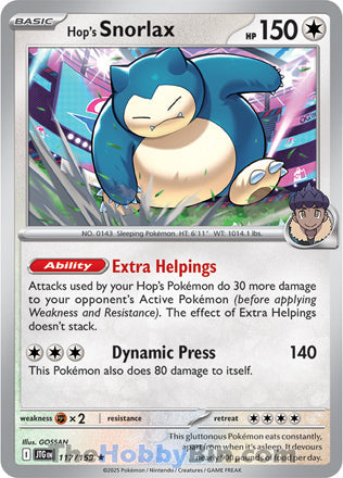 Hop's Snorlax #117/159 Rare - Journey Together Pokemon card
