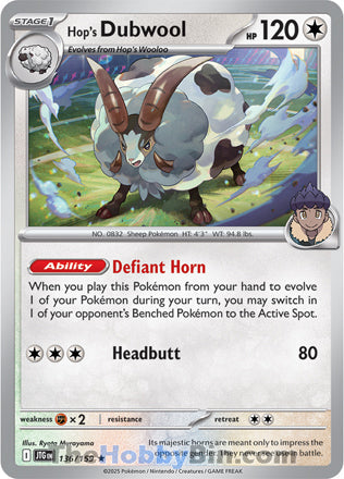 Hop's Dubwool #136/159 Rare - Journey Together Pokemon card
