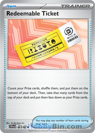 Redeemable Ticket #156/159 Uncommon - Journey Together Pokemon card