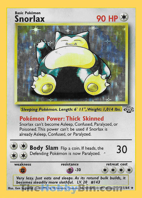 Snorlax #11/64 Holo Rare - Jungle Pokemon card