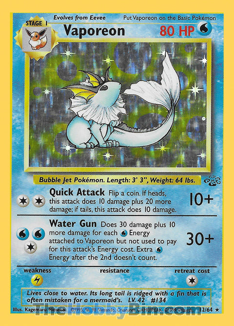 Vaporeon #12/64 Holo Rare - Jungle Pokemon card