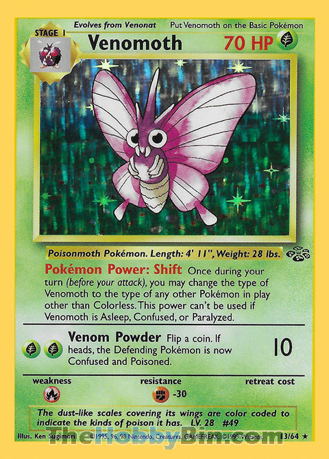 Venomoth #13/64 Holo Rare - Jungle Pokemon card