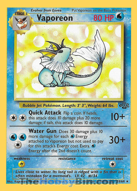 Vaporeon #28/64 Rare - Jungle Pokemon card