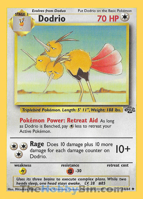 Dodrio #34/64 Uncommon - Jungle Pokemon card
