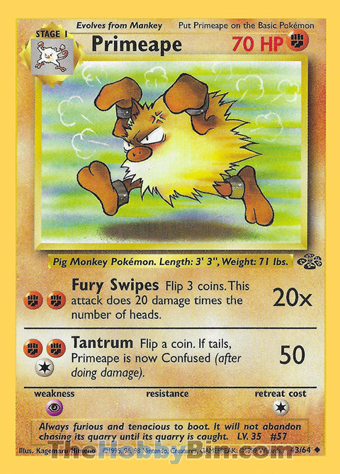 Primeape #43/64 Uncommon - Jungle Pokemon card