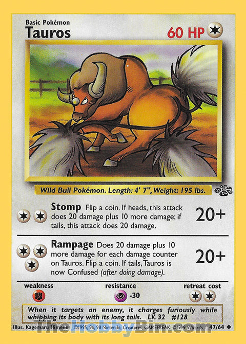 Tauros #47/64 Uncommon - Jungle Pokemon card
