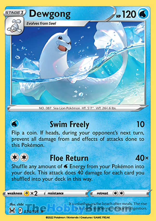 Dewgong #34/196 Rare - Lost Origin Pokemon card