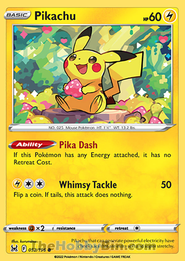 Pikachu #52/196 Common - Lost Origin Pokemon card