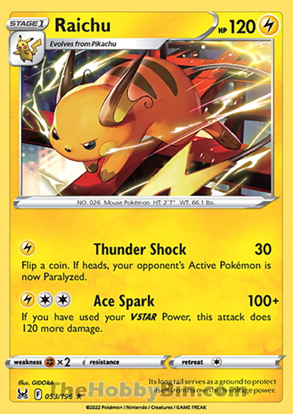 Raichu #53/196 Rare - Lost Origin Pokemon card