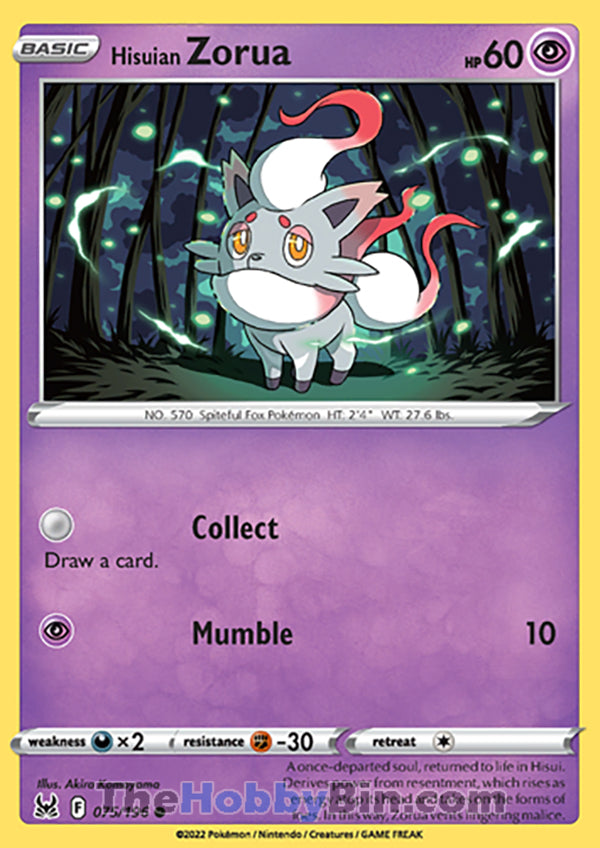 Hisuian Zorua #75/196 Common - Lost Origin Pokemon card