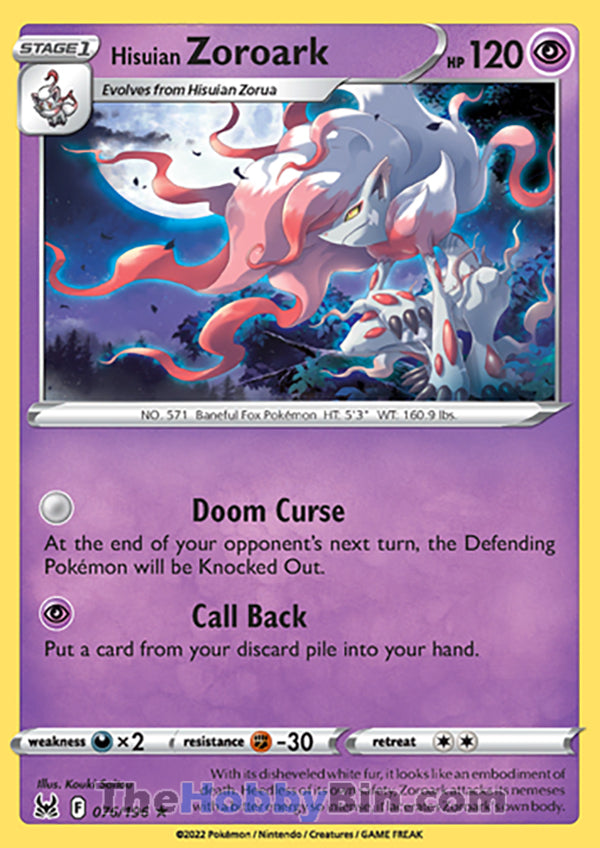Hisuian Zoroark #76/196 Holo Rare - Lost Origin Pokemon card