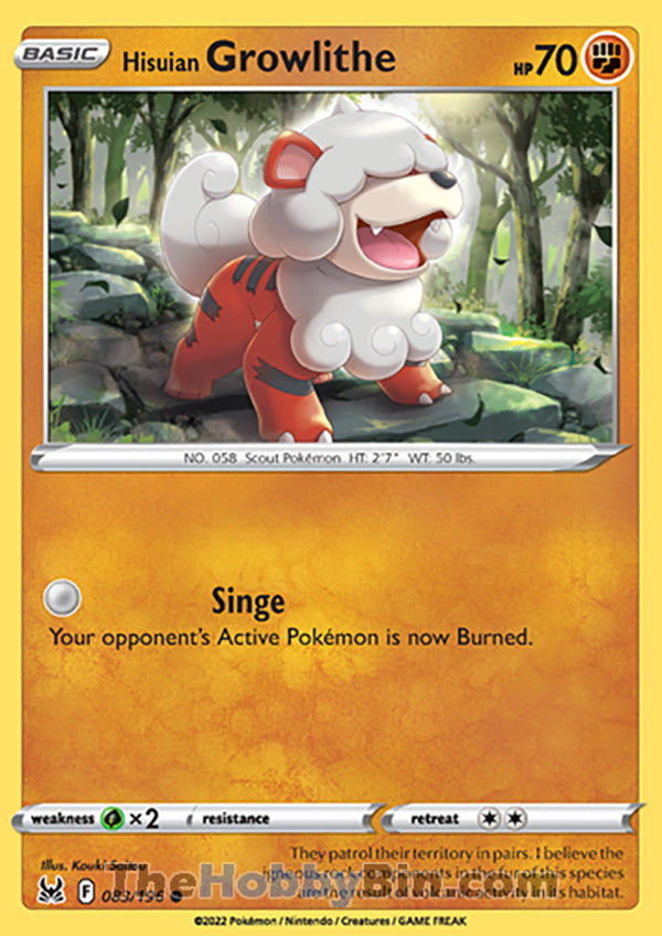 Hisuian Growlithe #83/196 Common - Lost Origin Pokemon card