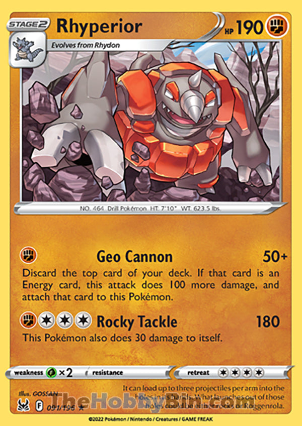 Rhyperior #91/196 Rare - Lost Origin Pokemon card