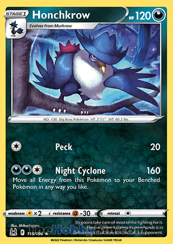 Honchkrow #115/196 Rare - Lost Origin Pokemon card