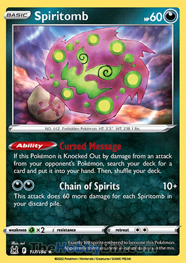 Spiritomb #117/196 Rare - Lost Origin Pokemon card