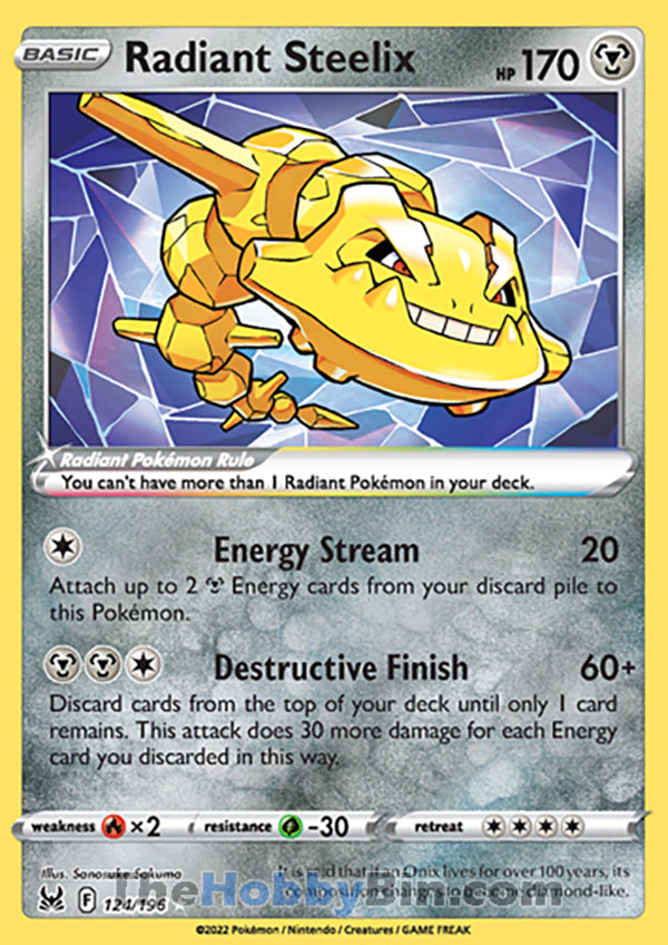 Radiant Steelix #124/196 Radiant Rare - Lost Origin Pokemon card
