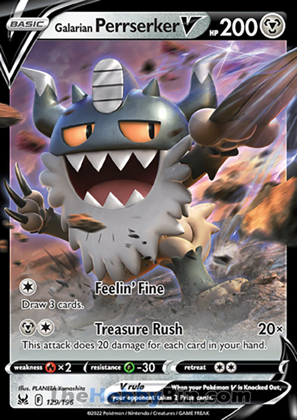 Galarian Perrserker V #129/196 Ultra Rare - Lost Origin Pokemon card