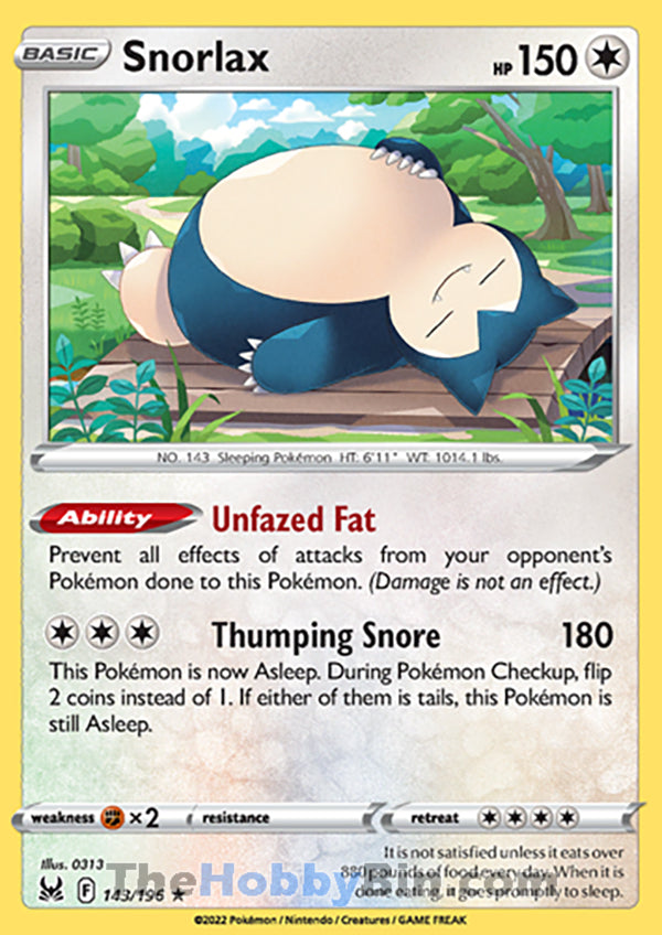 Snorlax #143/196 Holo Rare - Lost Origin Pokemon card
