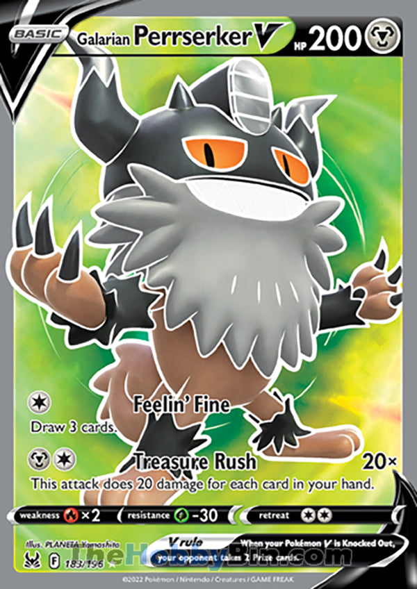 Galarian Perrserker V #183/196 Ultra Rare - Lost Origin Pokemon card