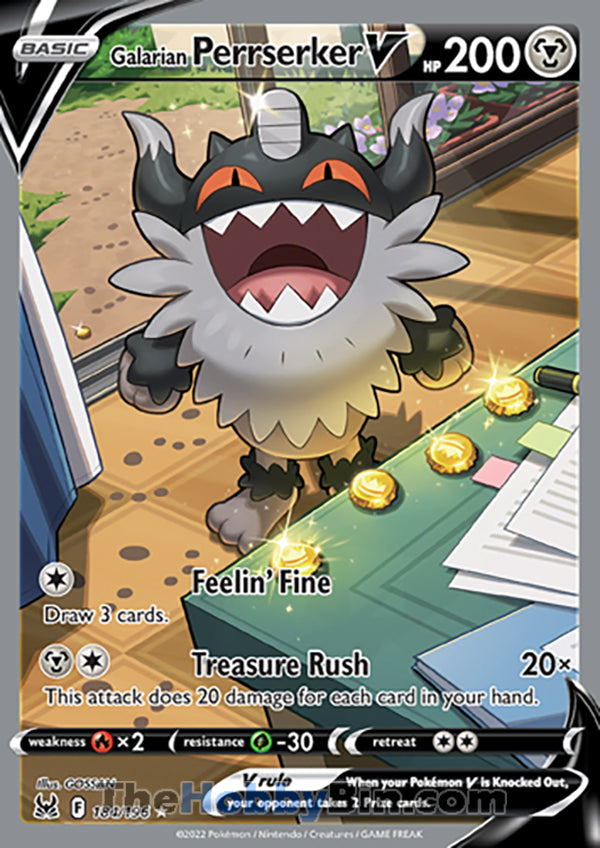 Galarian Perrserker V #184/196 Ultra Rare - Lost Origin Pokemon card