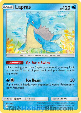 Lapras #56/214 Rare - Lost Thunder Pokemon card