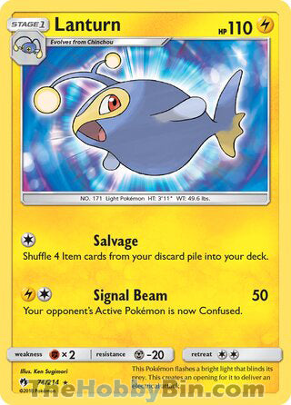 Lanturn #74/214 Rare - Lost Thunder Pokemon card