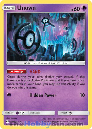 Unown #91/214 Rare - Lost Thunder Pokemon card