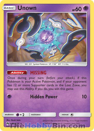 Unown #92/214 Rare - Lost Thunder Pokemon card