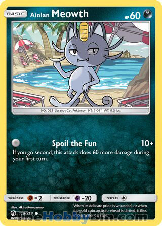 Alolan Meowth #118/214 Common - Lost Thunder Pokemon card