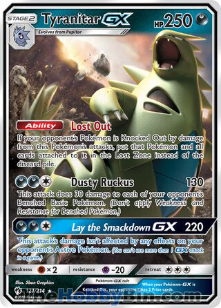 Tyranitar GX #121/214 Ultra Rare - Lost Thunder Pokemon card