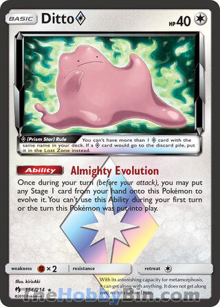 Ditto Prism Star #154/214 Prism Rare - Lost Thunder Pokemon card