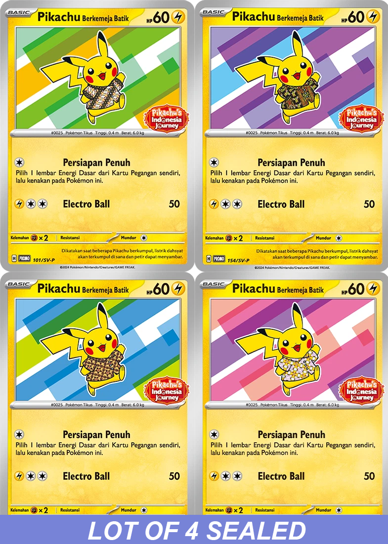 Lot of 4 Sealed Berkemeja Batik Indonesian Pikachu Promos
