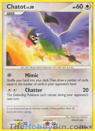 Chatot #55/100 Common - Majestic Dawn Pokemon card