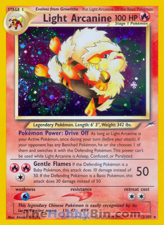 0012 Light Arcanine Holo Rare Neo Destiny