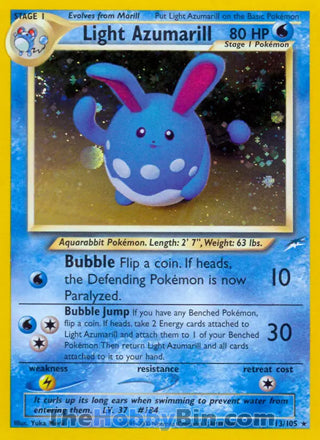 0013 Light Azumarill Holo Rare Neo Destiny