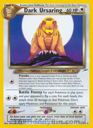 0021 Dark Ursaring Rare Neo Destiny