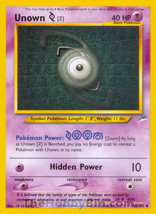 0060 Unown [Z] Uncommon Neo Destiny
