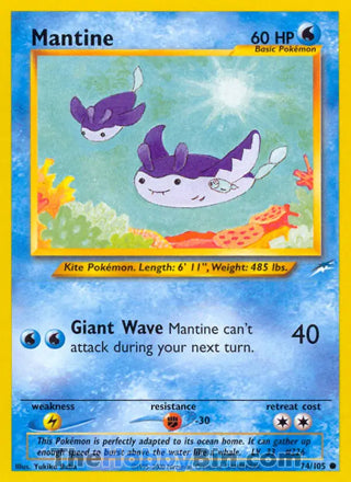 Mantine #74/105 Common - Neo Destiny Pokemon card