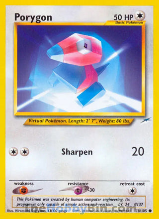 Porygon #78/105 Common - Neo Destiny Pokemon card
